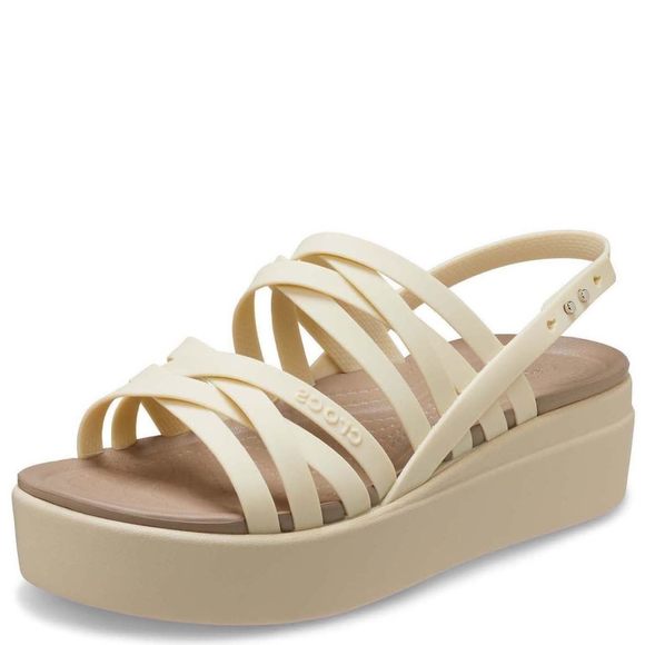 CROCS Shoes - CROCS WOMEN'S BROOKLYN LOW STRAPPY WEDGES SANDAL, BONE, NUMERIC_9